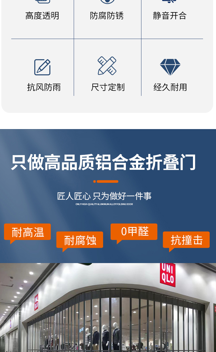 商场店铺透明折叠推拉门汽车美容pc铝合金水晶白色弧形隔断门厂(图4)