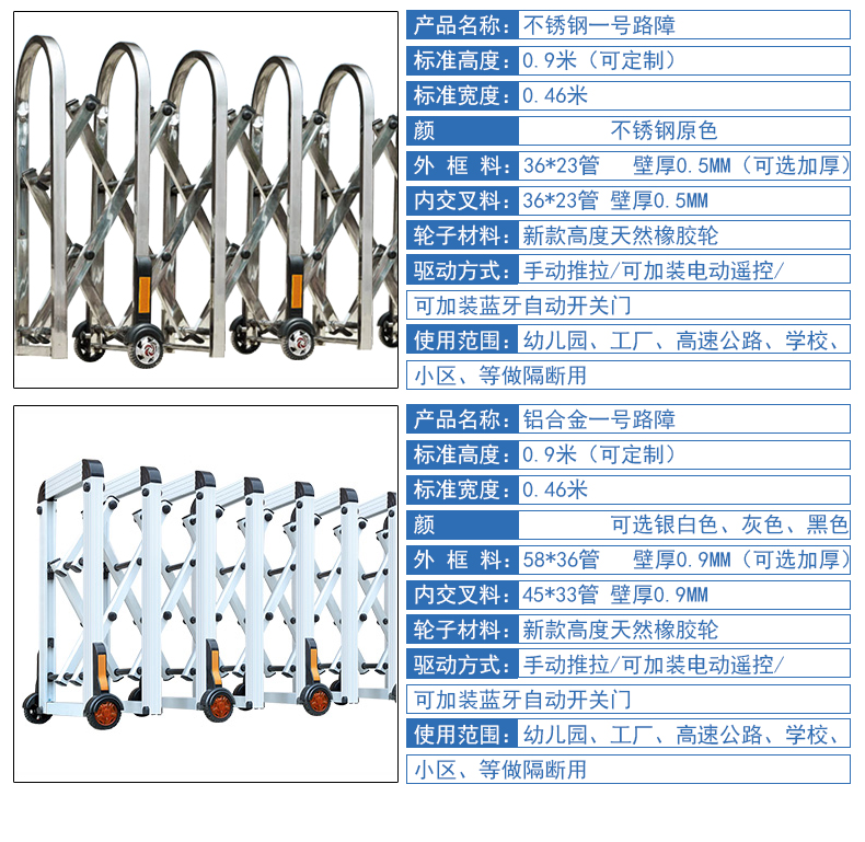 公路手动推拉不锈钢伸缩门学校道路门口隔断护栏高速公路路障道路(图6)