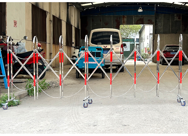 不锈钢手动推拉伸缩门可移动护栏幼儿园商场手推简易大门折叠门(图18)