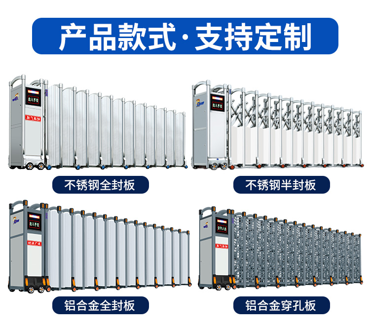 不锈钢封板电动伸缩门封闭遮挡围墙工地工厂印广告自动收缩门大门(图13)