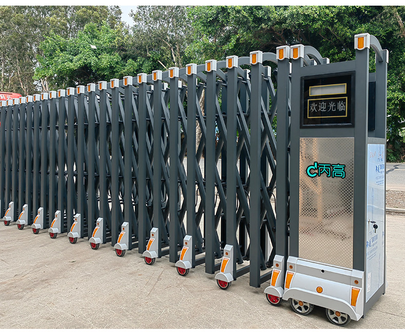 丙高铝合金电动伸缩门小区工厂围墙电动大门收缩门遥控自动拉伸门(图5)