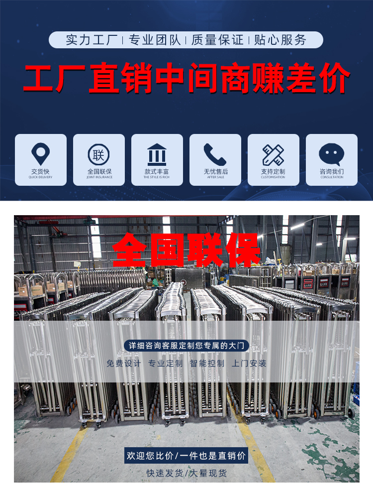 不锈钢推拉门手动伸缩门高速路障直销折叠门简易收缩幼儿园隔断门(图1)