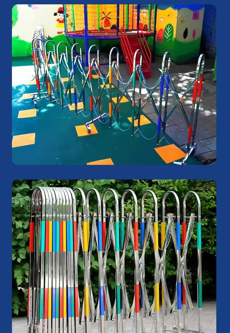 不锈钢手动推拉门伸缩门移动折叠门收缩路障道路隔离围栏大门护栏(图11)