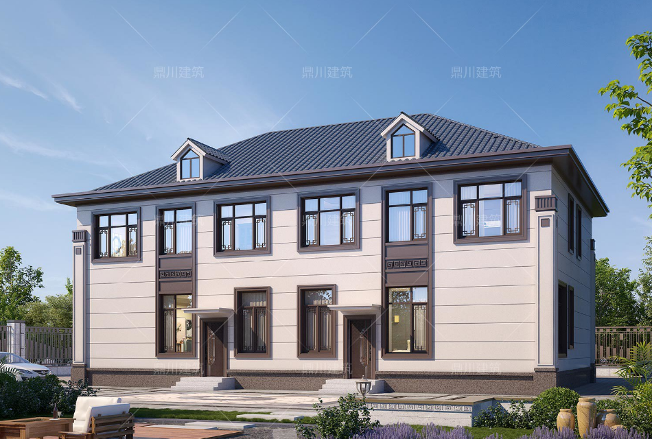 新中式三层别墅设计_方柱雕花别墅_楼房装修图片大全农村