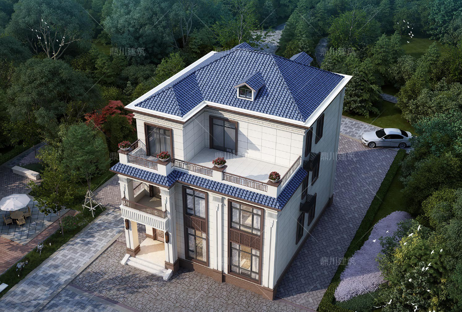 楼房装修图片大全农村_方柱雕花别墅_新中式三层别墅设计