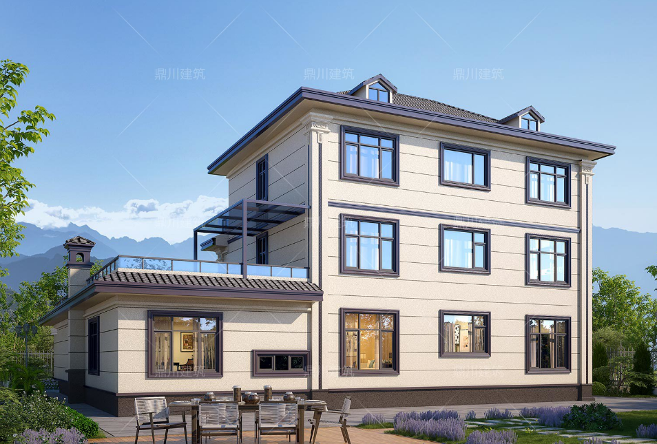 新中式三层别墅设计_方柱雕花别墅_楼房装修图片大全农村