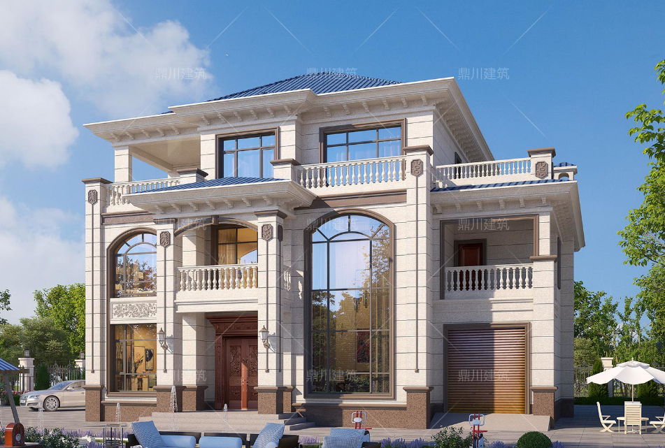 楼房装修图片大全农村_新中式三层别墅设计_方柱雕花别墅