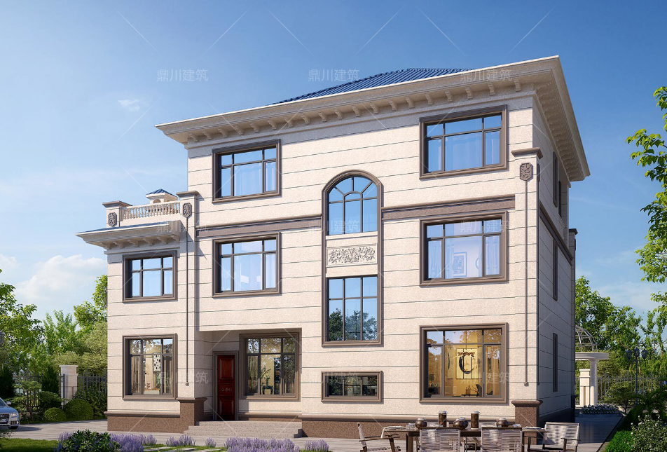 楼房装修图片大全农村_方柱雕花别墅_新中式三层别墅设计