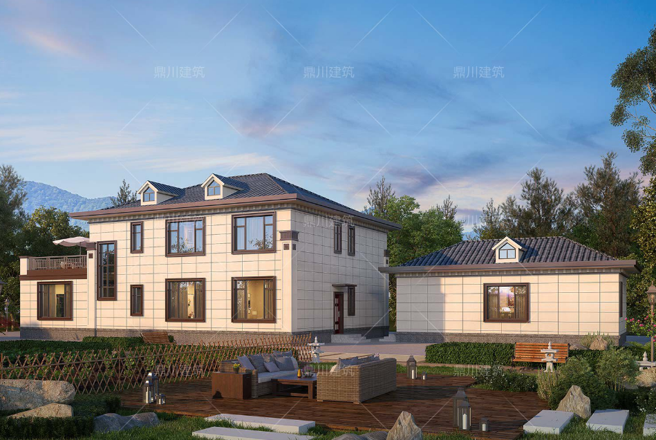 楼房装修图片大全农村_方柱雕花别墅_新中式三层别墅设计