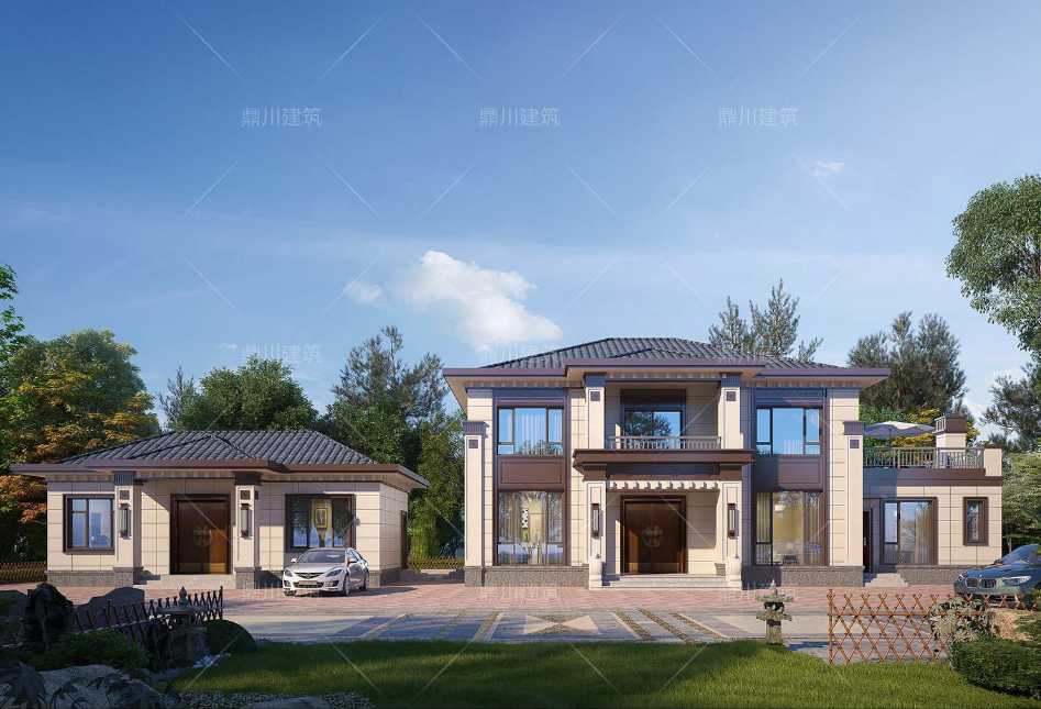 楼房装修图片大全农村_新中式三层别墅设计_方柱雕花别墅