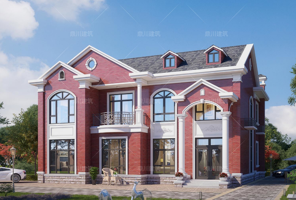 新中式三层别墅设计_楼房装修图片大全农村_方柱雕花别墅