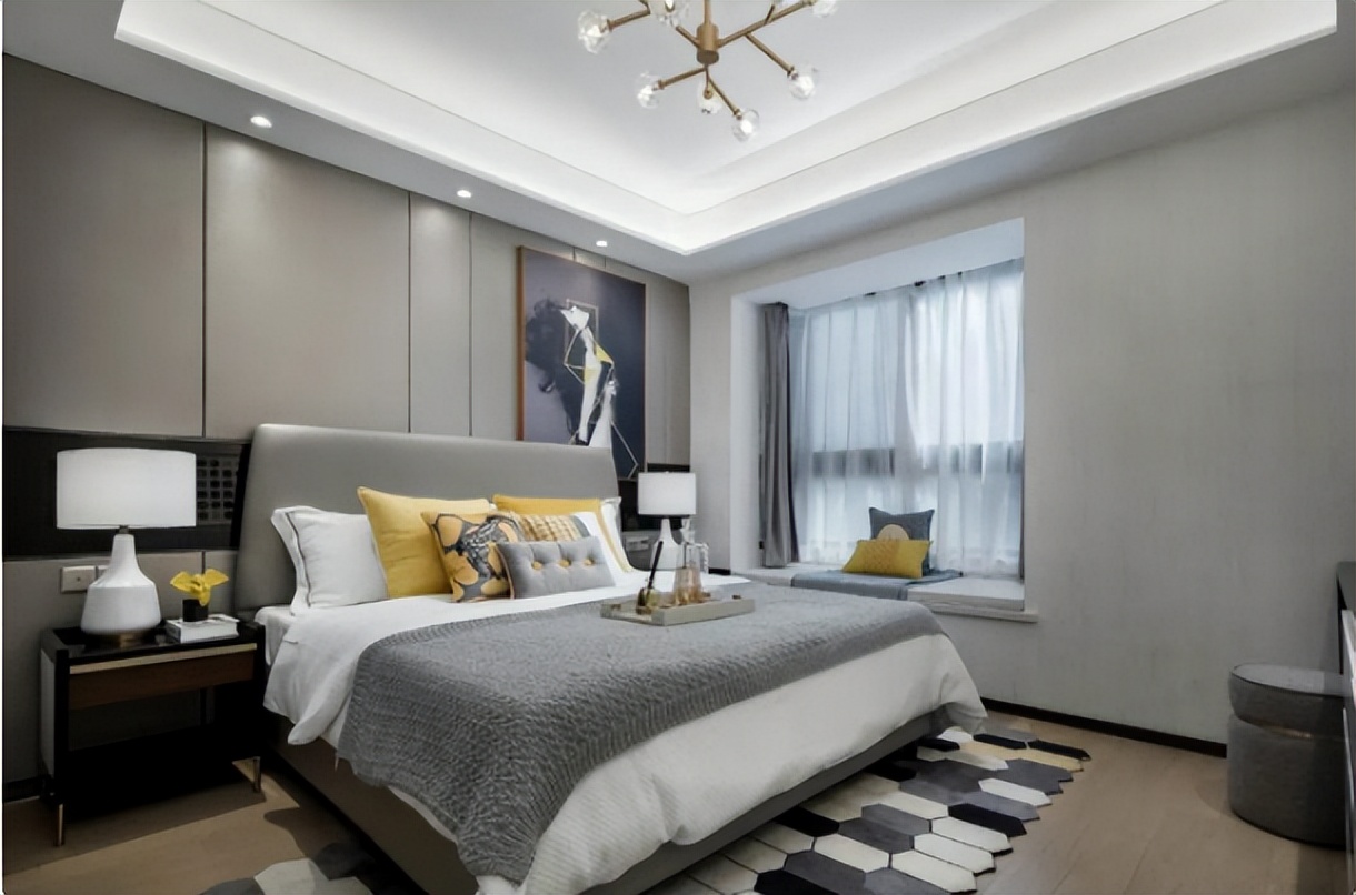 80㎡现代简约小户型,黑白灰+黄色配,生活活力有趣味(图4) 灰色调家居布置_现代风格80平米装修设计_装修风格现代简约客厅