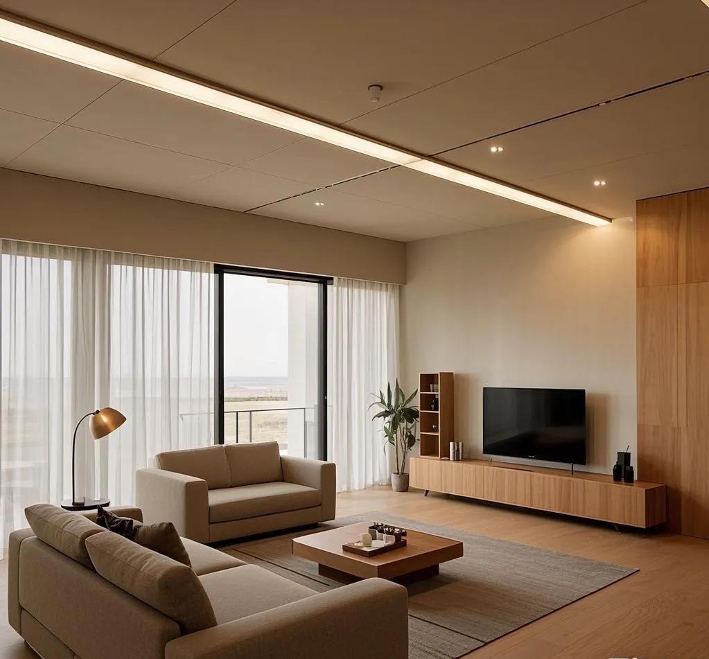 客厅极简装修实景:简约而不简单,打造高级舒适空间(图2) 极简主义客厅装修案例_现代极简风装修104平米_装修风格现代简约客厅