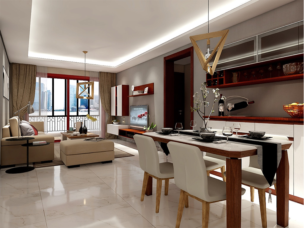 客厅全抛釉瓷砖装修效果图(图2) 客厅全抛釉瓷砖装修