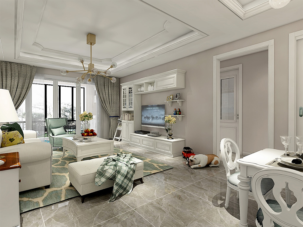 客厅全抛釉瓷砖装修效果图(图4) 客厅全抛釉瓷砖装修