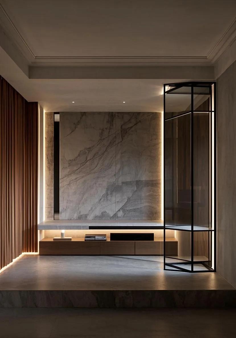 2025年必火的电视背景墙设计:5大趋势打造客厅颜值天花板(图8) 客厅视觉焦点装修_生态木墙面效果图_电视背景墙设计