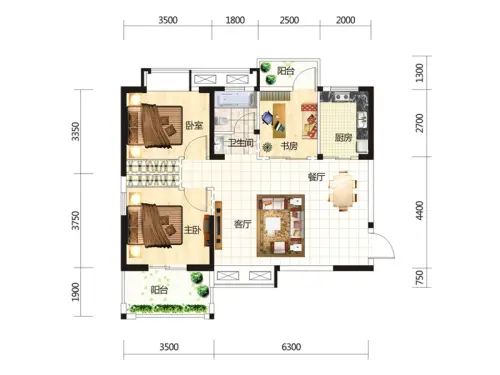 落户交通一步到位 武汉主城区地铁沿线100平房源(图3) 武汉地铁沿线大户型推荐_武汉地铁房100平以上_汉阳王家湾旁龙阳大道升官渡户02户型图