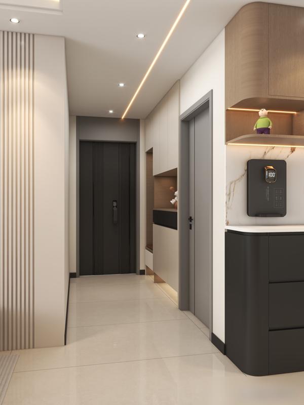 她家116㎡,光一个电视背景墙就让无数人效仿,实用又有高级感(图4) 装修效果图大全2025图片电视墙_电视墙岩板木格栅设计_悬空电视柜隐藏灯带