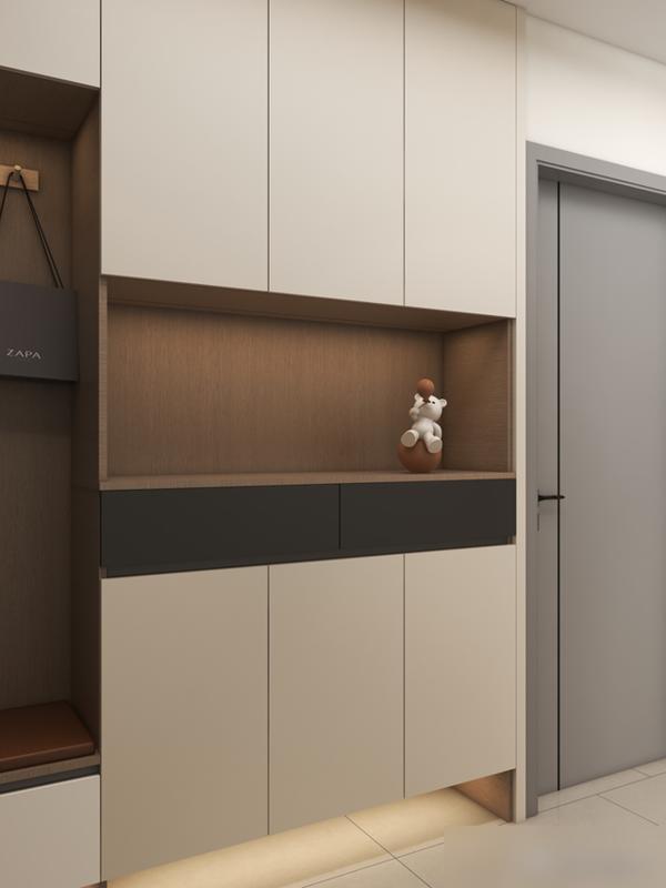 她家116㎡,光一个电视背景墙就让无数人效仿,实用又有高级感(图6) 悬空电视柜隐藏灯带_电视墙岩板木格栅设计_装修效果图大全2025图片电视墙