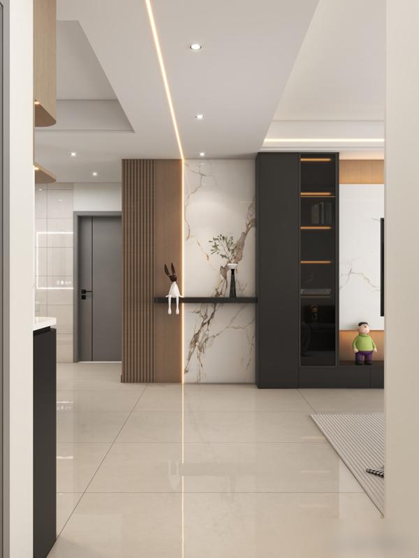 她家116㎡,光一个电视背景墙就让无数人效仿,实用又有高级感(图8) 装修效果图大全2025图片电视墙_电视墙岩板木格栅设计_悬空电视柜隐藏灯带