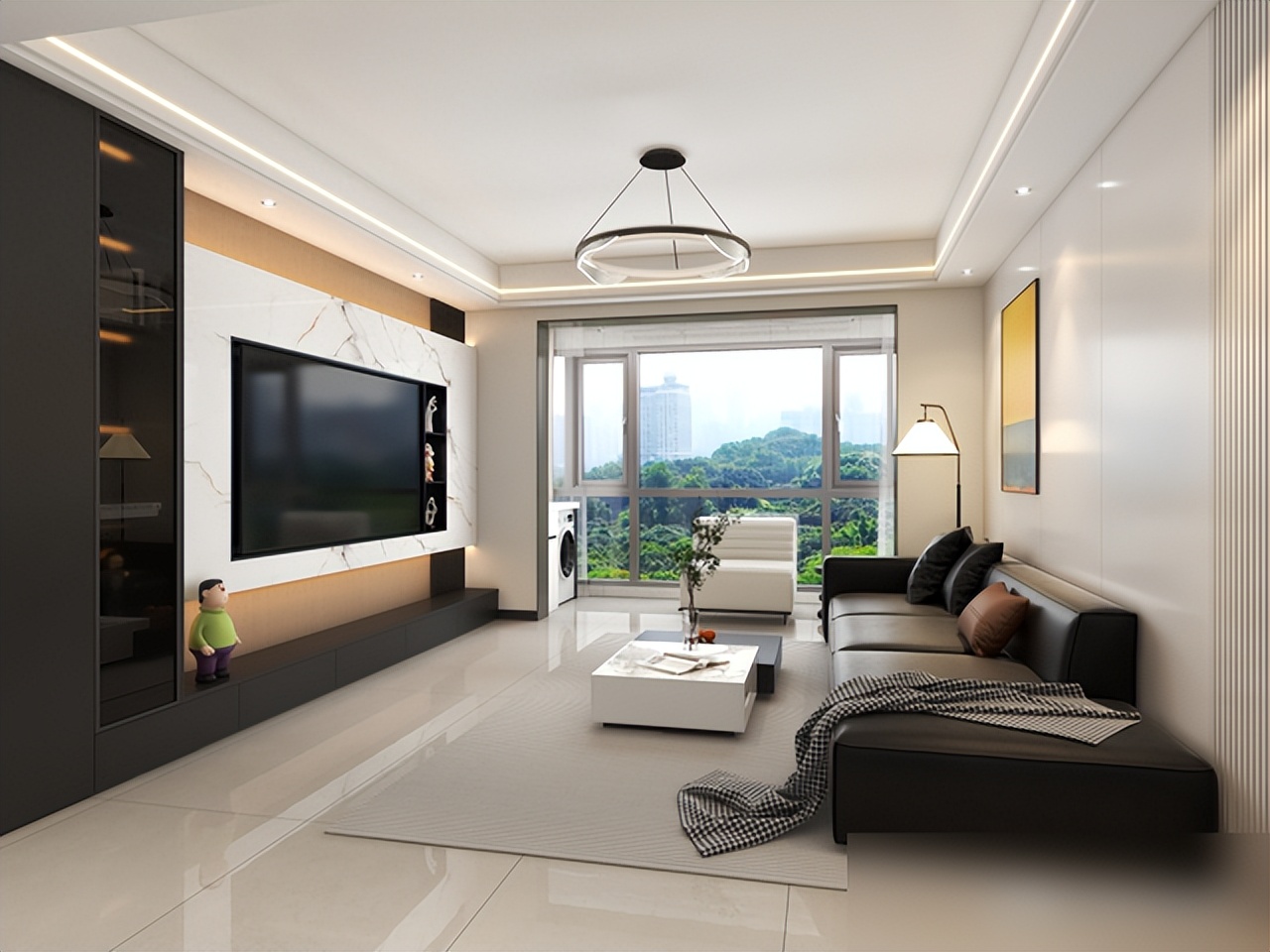 她家116㎡,光一个电视背景墙就让无数人效仿,实用又有高级感(图9) 电视墙岩板木格栅设计_装修效果图大全2025图片电视墙_悬空电视柜隐藏灯带