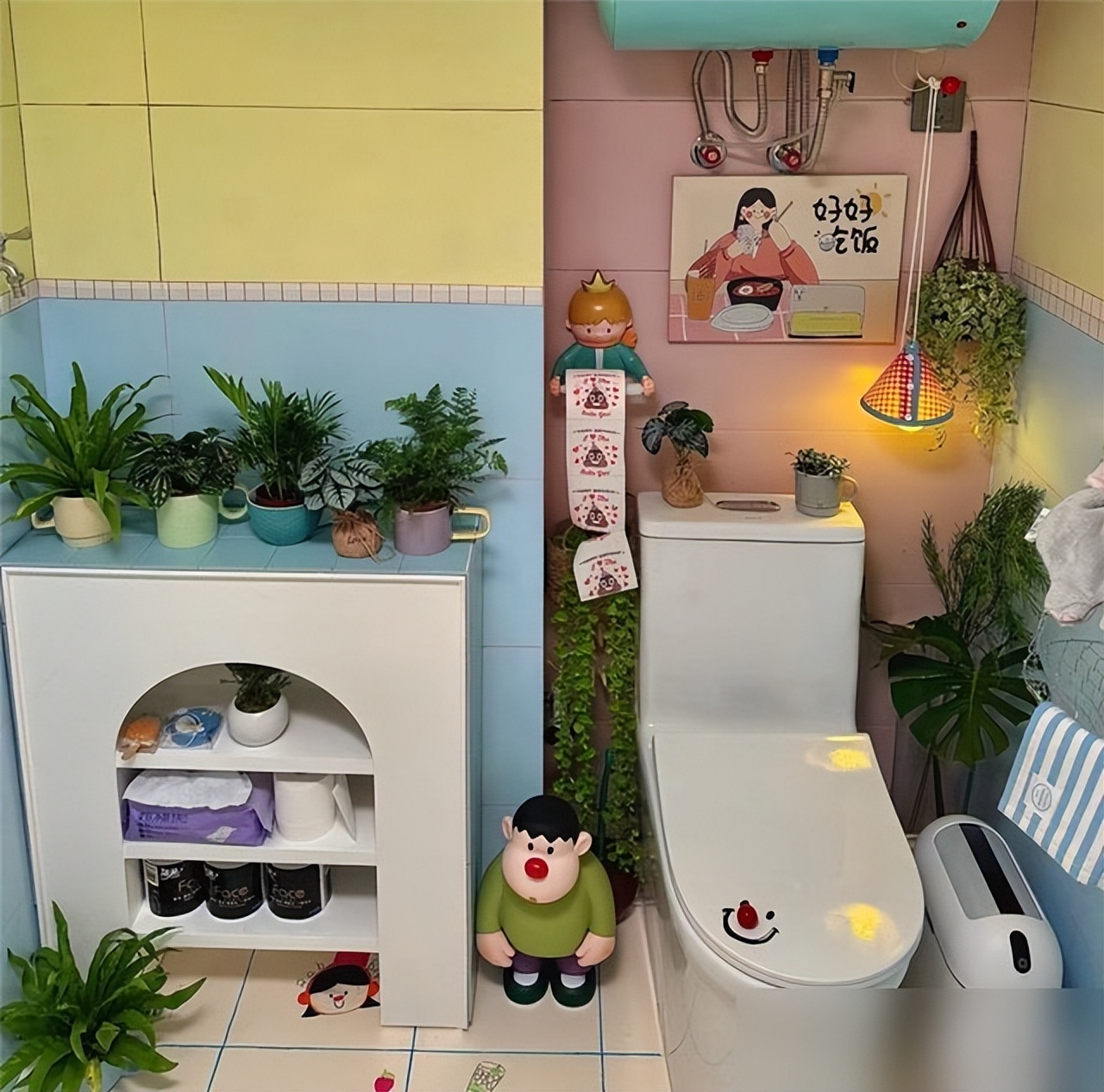 长沙姑娘的4㎡卫生间火了,因“太过小清新”走红,装修得太可爱(图9) 装修浴室效果图_小卫生间设计灵感_门框氛围灯设计