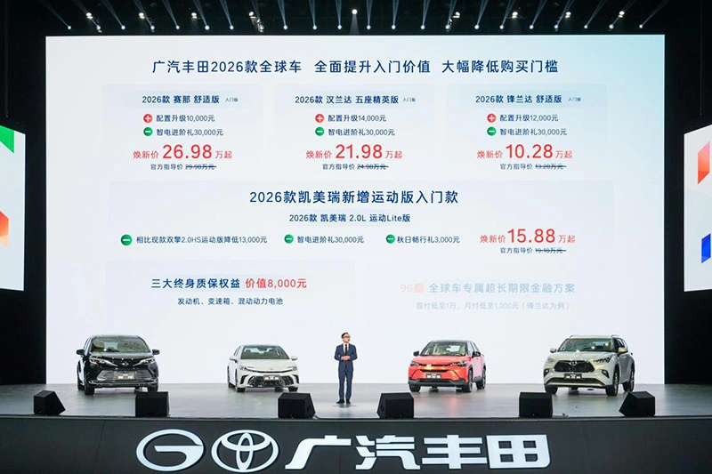 2026款丰田全球车焕新上市，凯美瑞售15.88万元起，锋兰达10.28万元起
