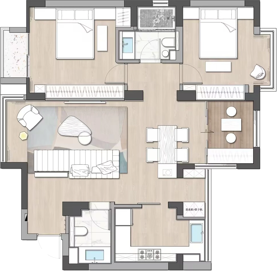 拥有自在“呼吸”感的85㎡小家,温润雅致且高级质感的居所!(图2) 85平方三室一厅户型图_85平米小户型设计_现代风高级感家居