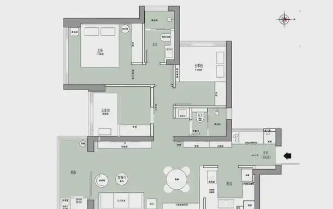 85平现代简约实用三室两卫,整个公共空间都融合在一起(图3) 深圳年轻夫妻家庭装修设计_85平方三室一厅户型图_深圳85平现代简约装修