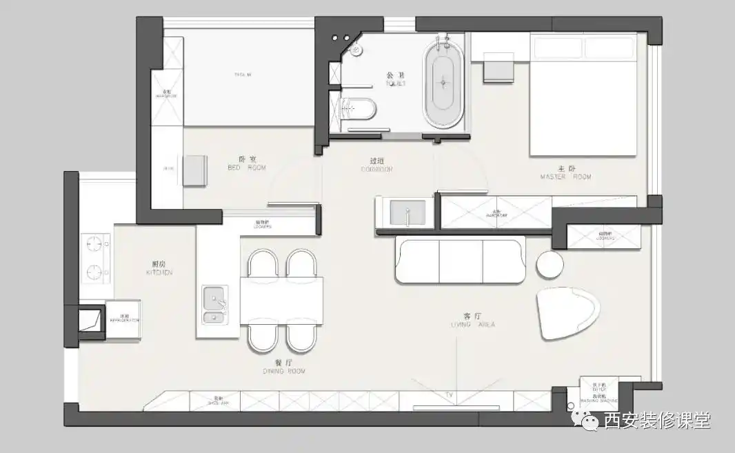 85㎡两室三口之家,暖色温馨宅(图2) 85平方三室一厅户型图_两室一厅改造_开放厨房设计