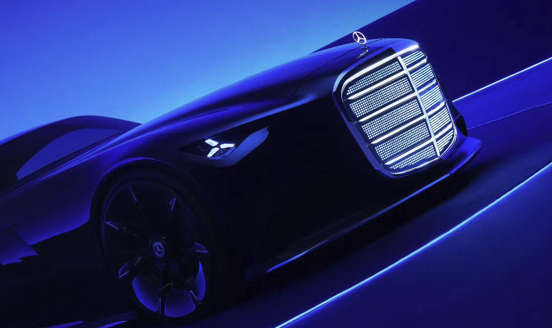 新车|全新双门跑车/又见发光前脸?奔驰Vision Iconic概念车亮相(图4) 奔驰盾形发光格栅设计_奔驰Vision Iconic概念车_奔驰新款轿车