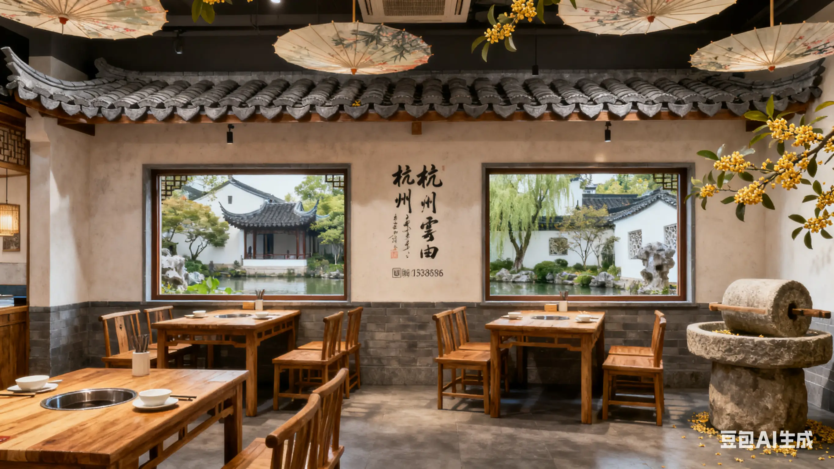 花万里设计公司_杭州小餐馆特色装修公司推荐_餐饮店面装饰设计图片