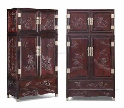 大红酸枝松鹤延年顶箱柜一对_5833红木家具导购网