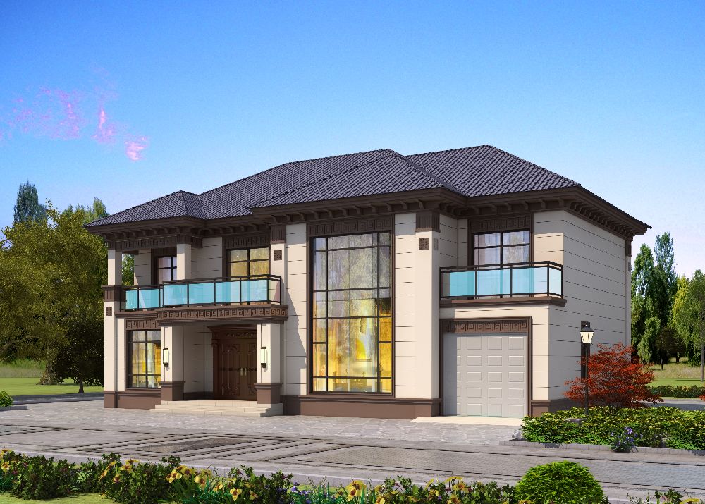 车库跃层旋转楼楼梯样样有 农村住宅 二层新中式自建房(图6) 二层别墅设计 205平米带车库旋转楼梯 新中式布局_跃层式楼梯 装修