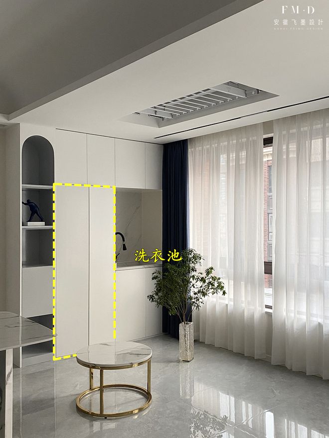 若是客厅阳台打通了,洗衣机我一定要藏起来,这3个方案不会出错(图6) 阳台洗衣机隐形方案_客厅阳台打通利弊_滚筒洗衣机装修效果图