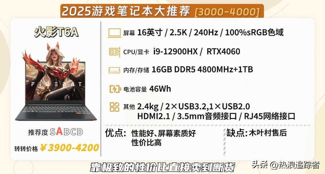 2025年全价位游戏本红黑榜!从1000到10000,这23款闭眼选不踩雷(图10) 游戏本选购指南_高性价比游戏本推荐_雷神游戏本 售后