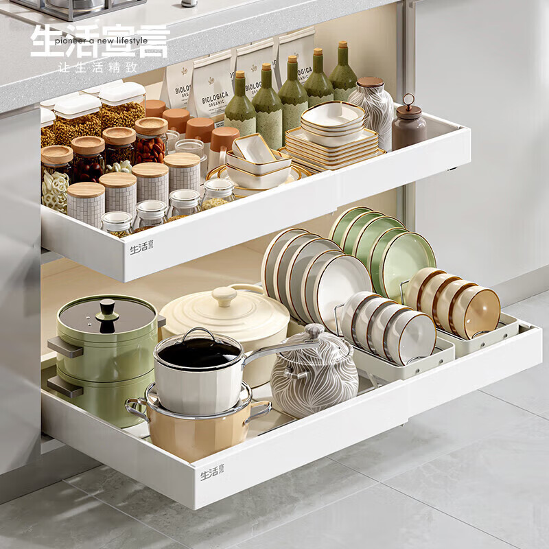 厨房拉篮哪个品牌性价比高?这几款口碑佳又实惠的推荐值得入手!(图19) 海尔橱柜品牌阻尼拉篮_卡贝双层收纳篮_厨房拉篮选购指南